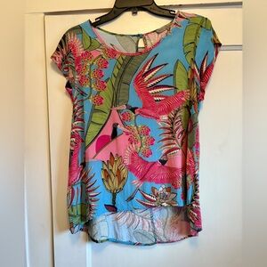 Anthropologie, tropical bird flamingo top